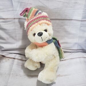 Aurora Cream Teddy Bear Hugger 13" Plush Stuffed Animal Multicolor Knit Hat